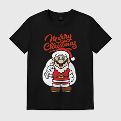 Футболка хлопковая мужская Christmas Mario, цвет: черный
