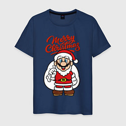 Футболка хлопковая мужская Christmas Mario, цвет: тёмно-синий