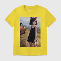 Футболка хлопковая мужская Traveller anime neko girl, цвет: желтый