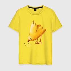 Футболка хлопковая мужская Желтая птичка клюет зерна, цвет: желтый