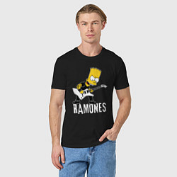 Футболка хлопковая мужская Ramones Барт Симпсон рокер, цвет: черный — фото 2