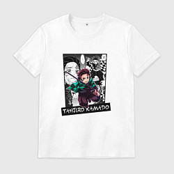 Футболка хлопковая мужская Танджиро Камадо с мечом манга, цвет: белый
