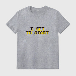 Футболка хлопковая мужская I get to start пиксельная надпись, цвет: меланж