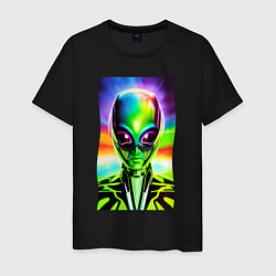 Футболка хлопковая мужская Alien - neural network - neon glow - pop art, цвет: черный