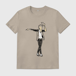 Футболка хлопковая мужская Майкл Джексон и шляпа, цвет: миндальный