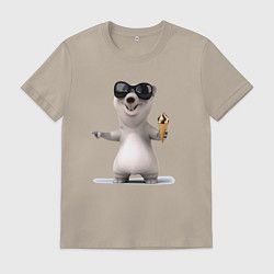 Футболка хлопковая мужская Медвежонок с мороженым, цвет: миндальный