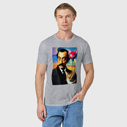 Футболка хлопковая мужская Salvador Dali and cat, цвет: меланж — фото 2