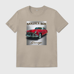Футболка хлопковая мужская Американский ретро автомобиль Hudson Hornet, цвет: миндальный