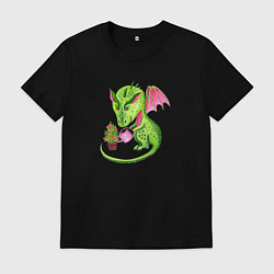 Футболка хлопковая мужская Дракон и елочка, цвет: черный