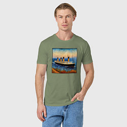 Футболка хлопковая мужская Титаник в стиле Ван Гога, цвет: авокадо — фото 2