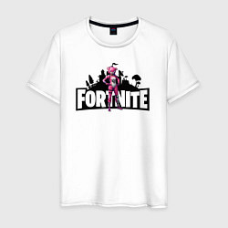 Футболка хлопковая мужская Розовый мишка fortnite, цвет: белый