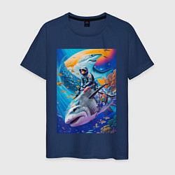 Футболка хлопковая мужская Cyber shark - ocean and space - art, цвет: тёмно-синий