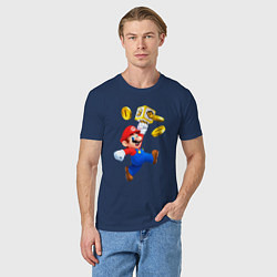Футболка хлопковая мужская Марио сбивает монетки, цвет: тёмно-синий — фото 2