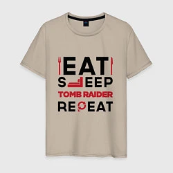 Футболка хлопковая мужская Надпись: eat sleep Tomb Raider repeat, цвет: миндальный