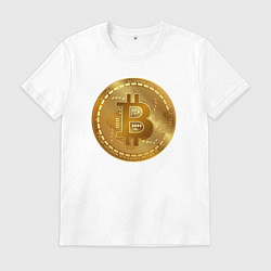 Футболка хлопковая мужская Золотая монета биткойн, цвет: белый