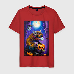 Футболка хлопковая мужская Чешуйчетый котяра - хэллоуин - ночь, цвет: красный