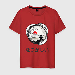 Футболка хлопковая мужская Ностальгия - японские иероглифы, цвет: красный