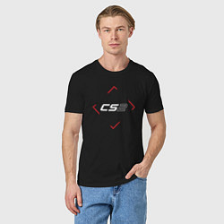 Футболка хлопковая мужская Символ Counter Strike 2 в красном ромбе, цвет: черный — фото 2