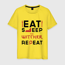 Футболка хлопковая мужская Надпись: eat sleep The Witcher repeat, цвет: желтый