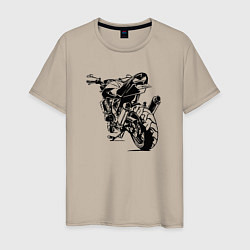 Футболка хлопковая мужская Мотоцикл силуэт, цвет: миндальный