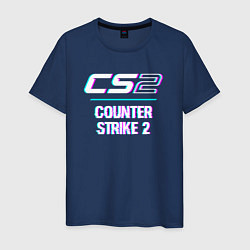 Футболка хлопковая мужская Counter Strike 2 в стиле glitch и баги графики, цвет: тёмно-синий