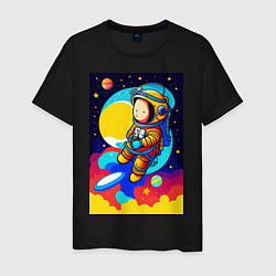 Футболка хлопковая мужская Маленький космонавт, цвет: черный