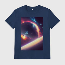 Футболка хлопковая мужская Планета корабль, цвет: тёмно-синий