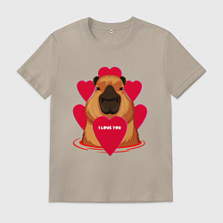 Футболка хлопковая мужская Капибара I love You, цвет: миндальный