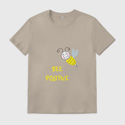Футболка хлопковая мужская Позитивная пчела, цвет: миндальный