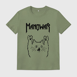 Футболка хлопковая мужская Manowar - rock cat, цвет: авокадо