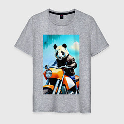Футболка хлопковая мужская Панда крутой байкер - нейросеть, цвет: меланж