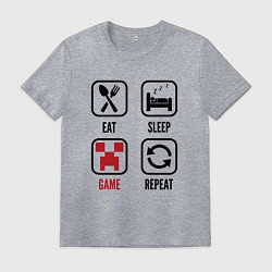 Футболка хлопковая мужская Eat - sleep - Minecraft - repeat, цвет: меланж