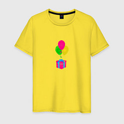 Футболка хлопковая мужская Три воздушных шарика с подарком, цвет: желтый