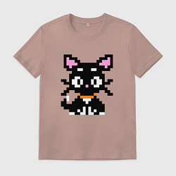 Футболка хлопковая мужская Пиксельная кошка, цвет: пыльно-розовый