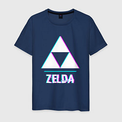 Футболка хлопковая мужская Zelda в стиле glitch и баги графики, цвет: тёмно-синий