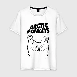 Футболка хлопковая мужская Arctic Monkeys - rock cat, цвет: белый