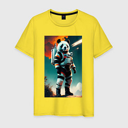 Футболка хлопковая мужская Панда-космонавт на похожей планете, цвет: желтый
