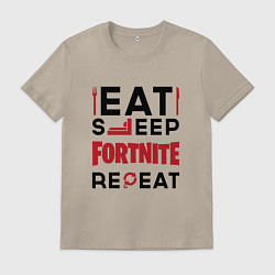 Футболка хлопковая мужская Надпись: eat sleep Fortnite repeat, цвет: миндальный