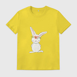 Футболка хлопковая мужская Милый кролик с венком на голове, цвет: желтый