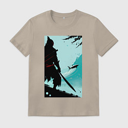 Футболка хлопковая мужская Самурай и акула, цвет: миндальный