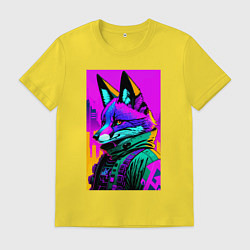 Футболка хлопковая мужская Cool fox - cyberpunk - neural network, цвет: желтый
