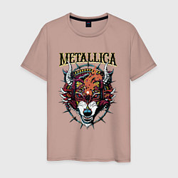 Футболка хлопковая мужская Metallica - wolfs muzzle - thrash metal, цвет: пыльно-розовый