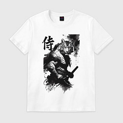Футболка хлопковая мужская Tiger samurai - hieroglyph - art, цвет: белый