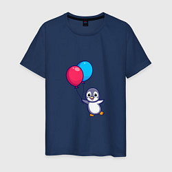 Футболка хлопковая мужская Милый пингвин с воздушными шариками, цвет: тёмно-синий