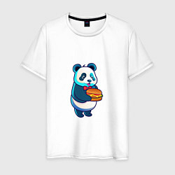 Футболка хлопковая мужская Милая панда с чизбургером, цвет: белый