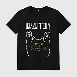 Футболка хлопковая мужская Led Zeppelin rock cat, цвет: черный