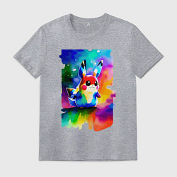 Футболка хлопковая мужская Акварельный Пикачу - поп-арт, цвет: меланж