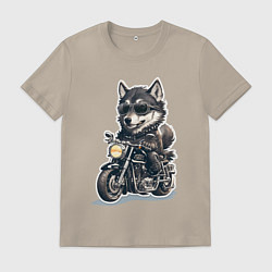 Футболка хлопковая мужская Волчья сила на двух колесах, цвет: миндальный