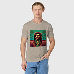 Футболка хлопковая мужская Digital Art Bob Marley in the field, цвет: миндальный — фото 2