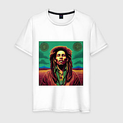 Футболка хлопковая мужская Digital Art Bob Marley in the field, цвет: белый